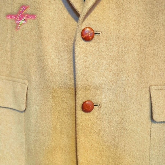 VINTAGE 90s Charles Klein Preppy Tan Wool Blazer, 44L - Picture 2 of 8